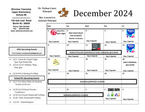 DECEMBER 2024 CALENDAR OF EVENTS